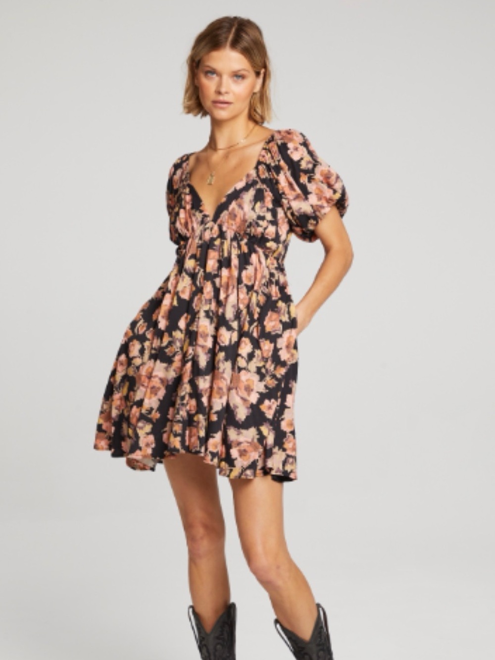 Saltwater Luxe Amelie Floral Mini Dress Size S Balloon Sleeves Boho Romantic